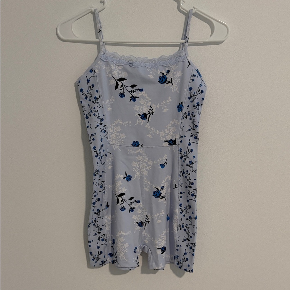 Wild Fable Light Blue Floral Romper with Lace